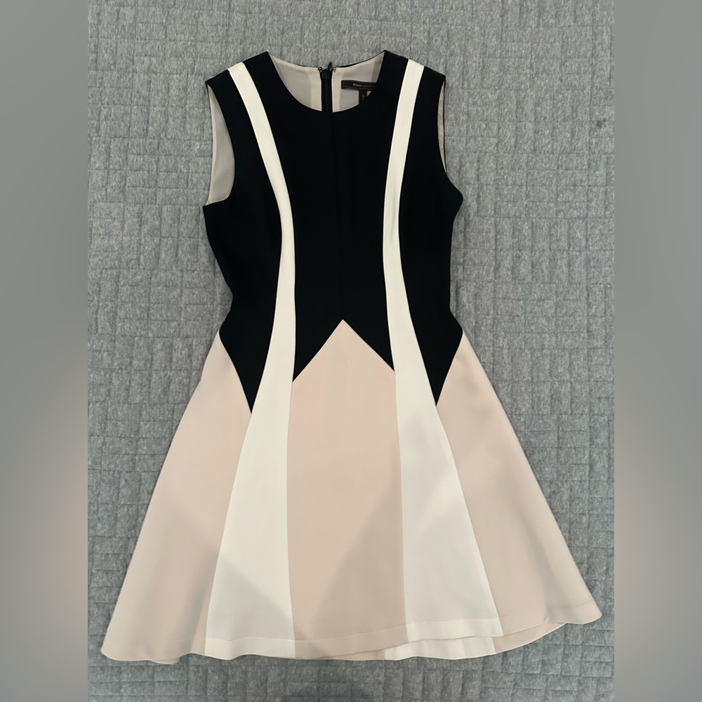 BCBGMaxAzria Colorblock Fit-and-Flare Dress in Black, White, and Blush